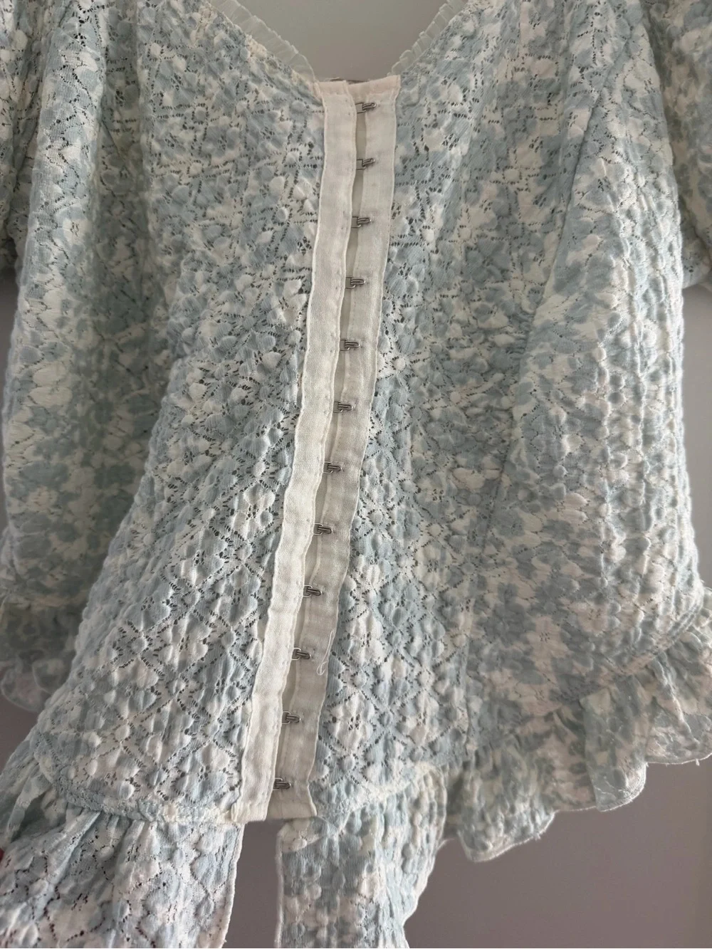 Free People Light Blue Smocked Ruffle Crop Top - Women's cottage core baby doll - Picture 3 of 6